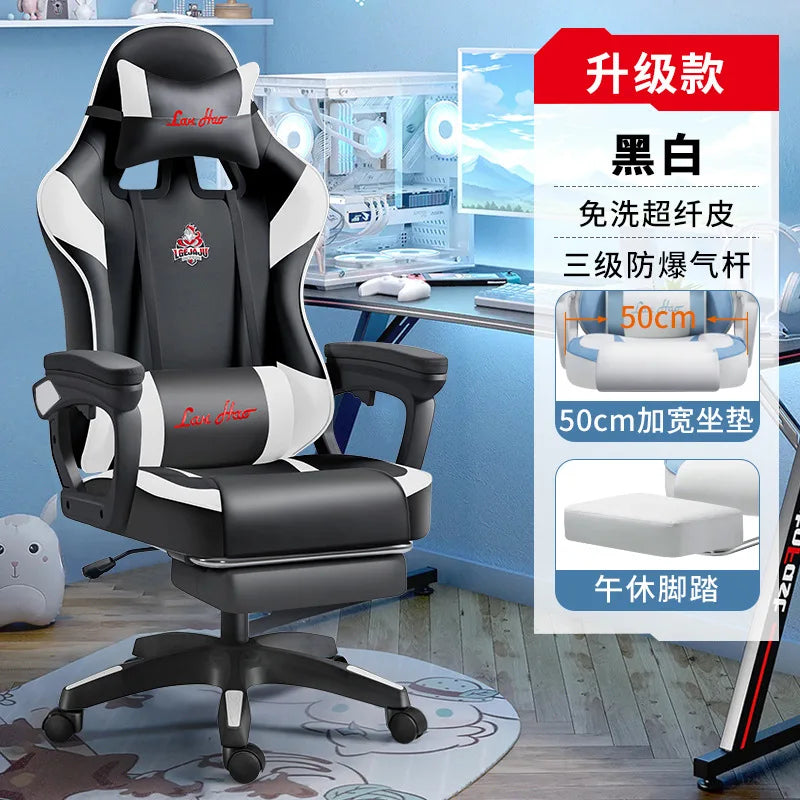 Ergonomic Gaming Chair Gamer Chairs with Lumbar Cushion  Headrest, Height-Adjustable Computer Office Chair for Girls, Boys