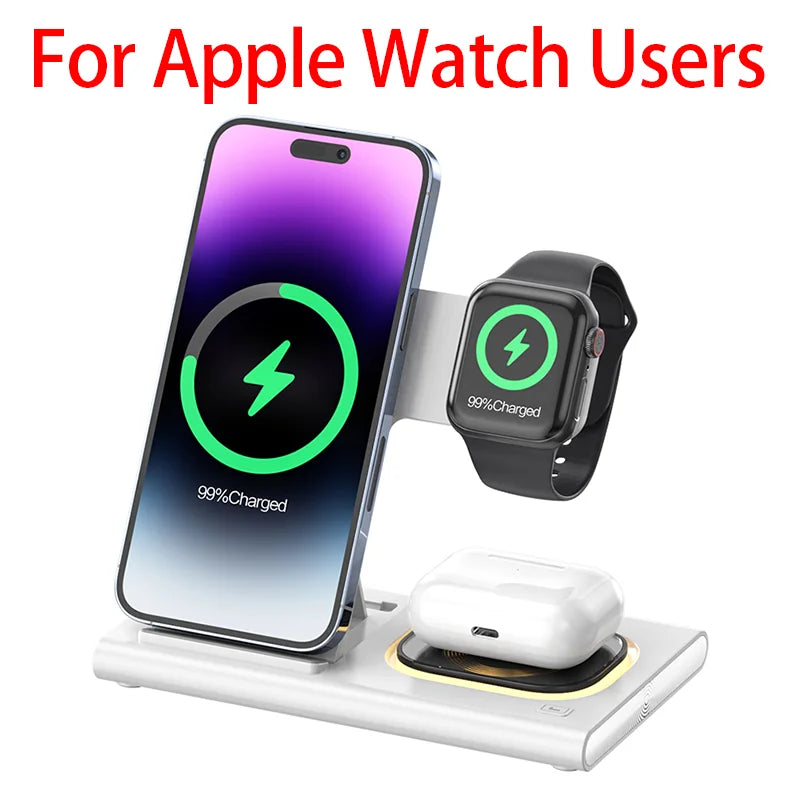 300W Foldable 3 In 1 Wireless Charger Stand Pad Desktop Fast Charging Station For iPhone 16 15 14 13 Samsung Apple Watch Airpods