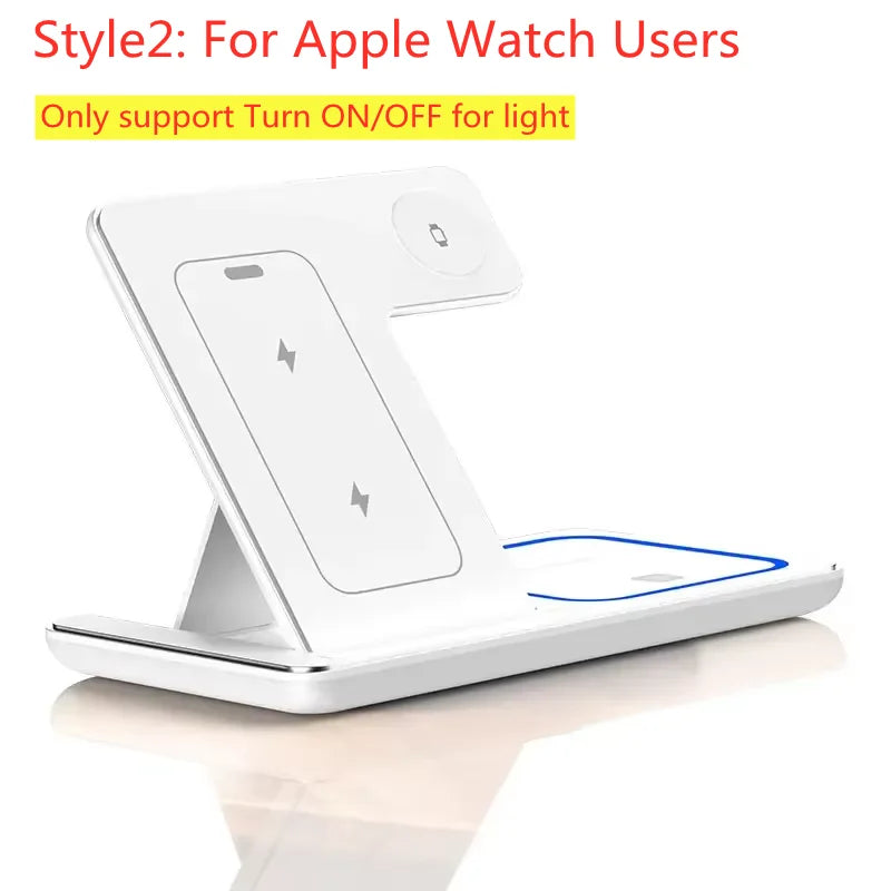 300W Foldable 3 In 1 Wireless Charger Stand Pad Desktop Fast Charging Station For iPhone 16 15 14 13 Samsung Apple Watch Airpods