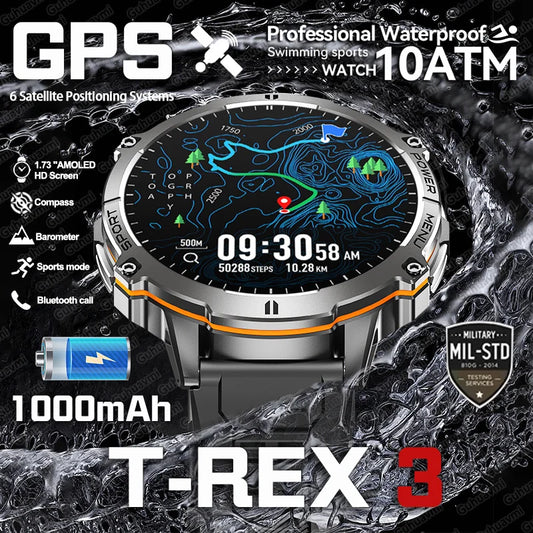 T-Rex 3 Military Grade 1000mAh Battery Smart Watch 10ATM Waterproof GPS.
