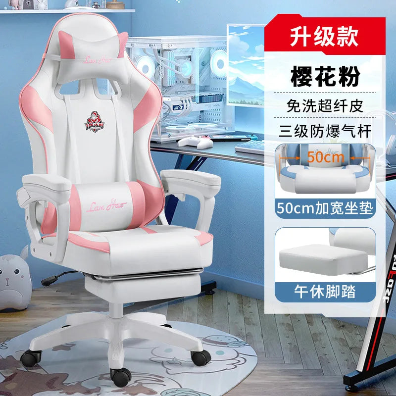 Ergonomic Gaming Chair Gamer Chairs with Lumbar Cushion  Headrest, Height-Adjustable Computer Office Chair for Girls, Boys