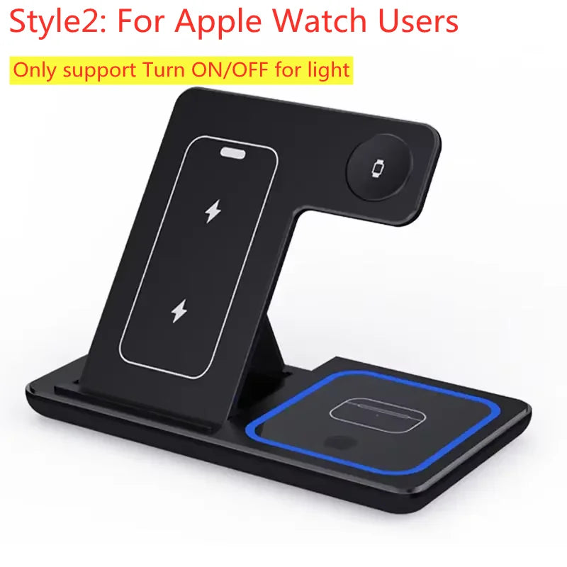 300W Foldable 3 In 1 Wireless Charger Stand Pad Desktop Fast Charging Station For iPhone 16 15 14 13 Samsung Apple Watch Airpods