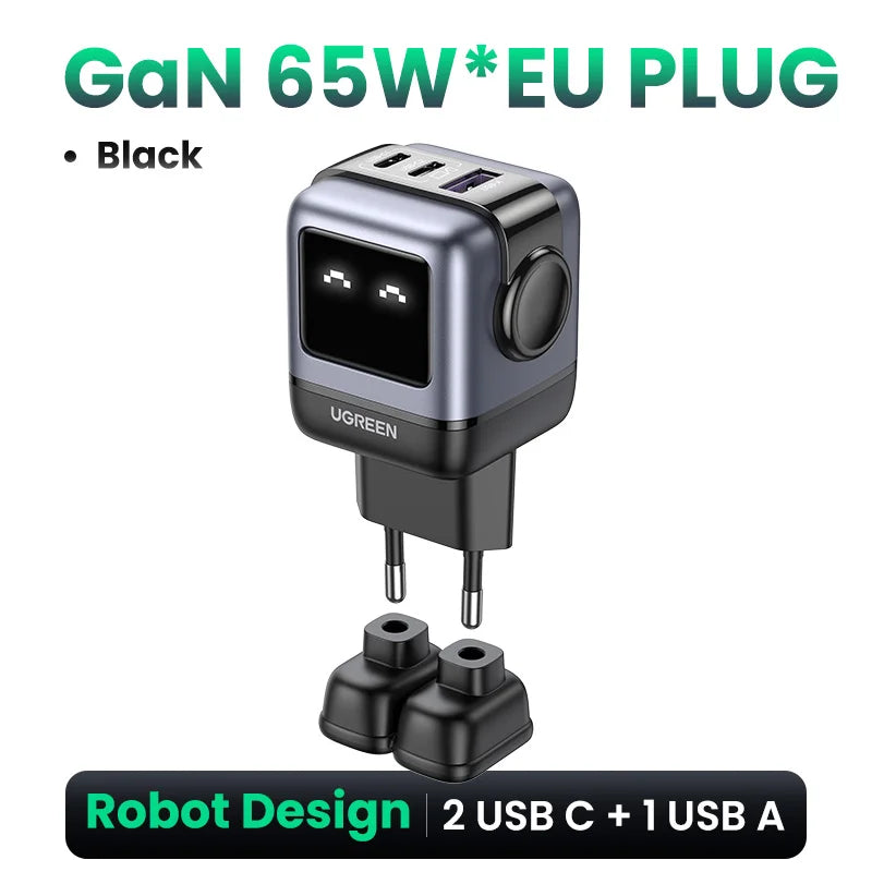 UGREEN 65W GaN Charger Uno Robot Design PD Fast Charger PPS PD3.0 for iPhone 17 16 15 Fast Charge for Xiaomi Laptop Macbook Pro