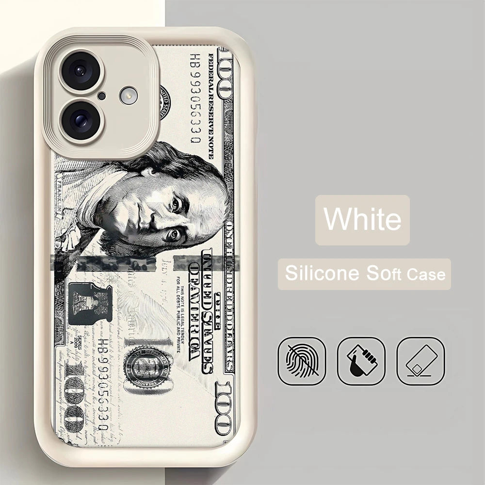 Black dollars Full-Coverage Banknote Design Silicone Case For iPhone 16 15 14 13 12 11 ProMax XSMax XR 7 8 Plus Shockproof Cover