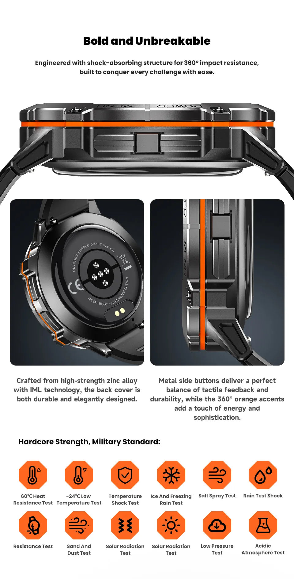 T-Rex 3 Military Grade 1000mAh Battery Smart Watch 10ATM Waterproof GPS.