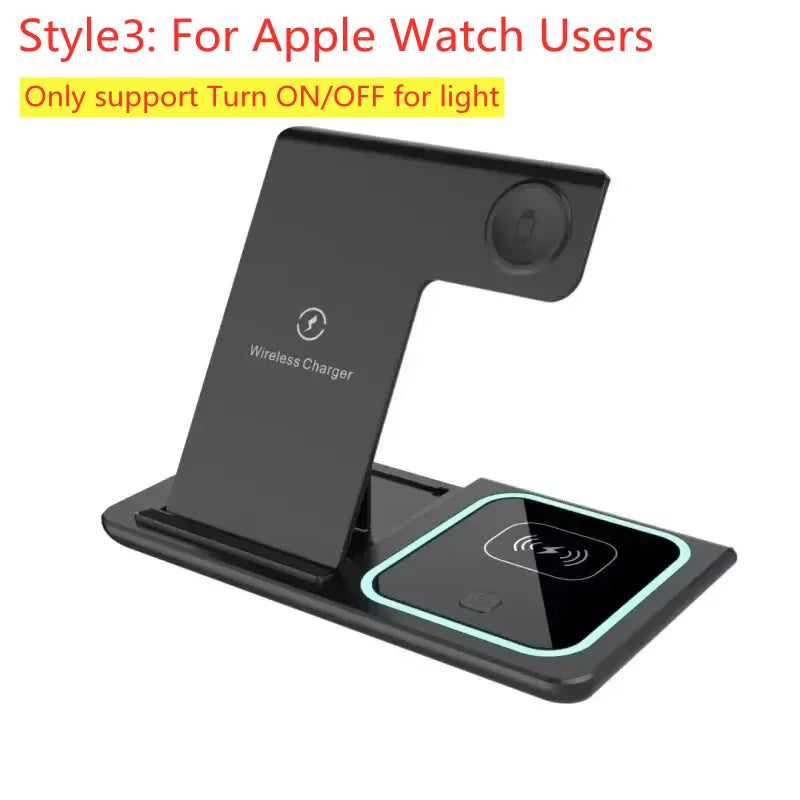 300W Foldable 3 In 1 Wireless Charger Stand Pad Desktop Fast Charging Station For iPhone 16 15 14 13 Samsung Apple Watch Airpods