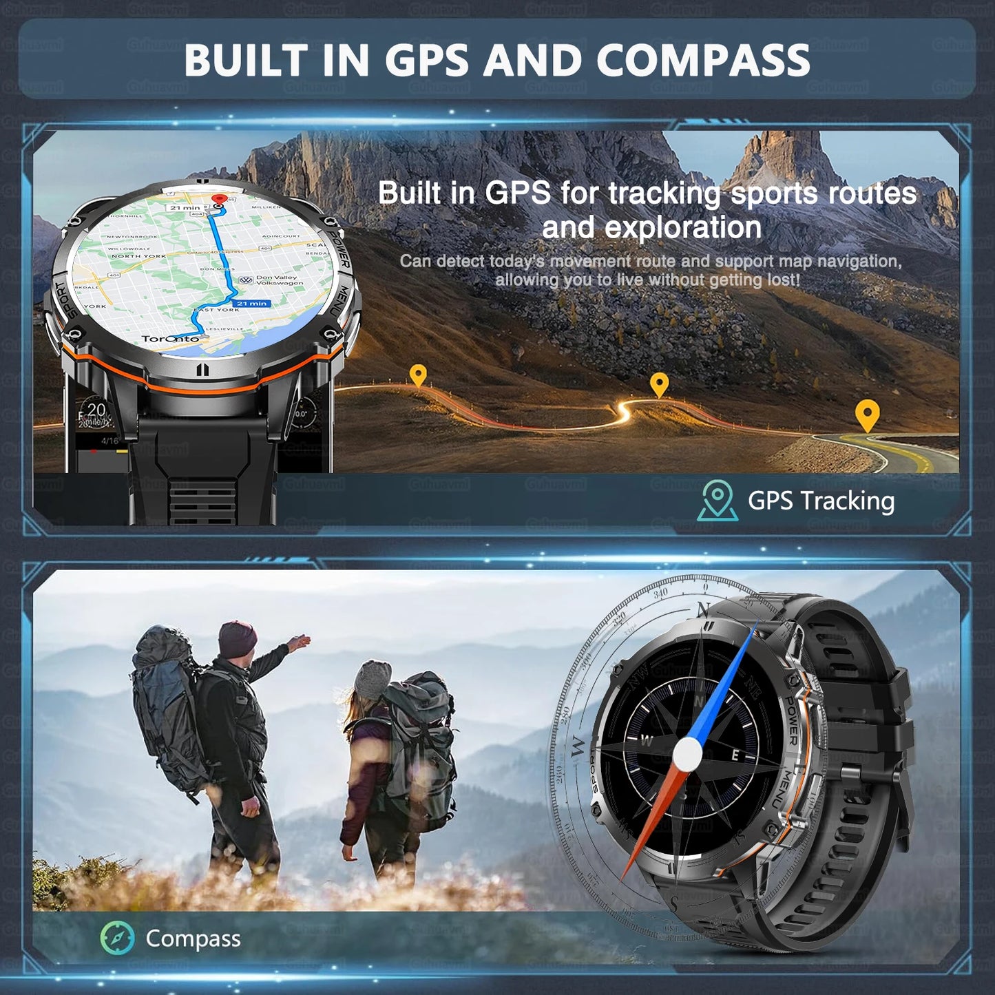 T-Rex 3 Military Grade 1000mAh Battery Smart Watch 10ATM Waterproof GPS.