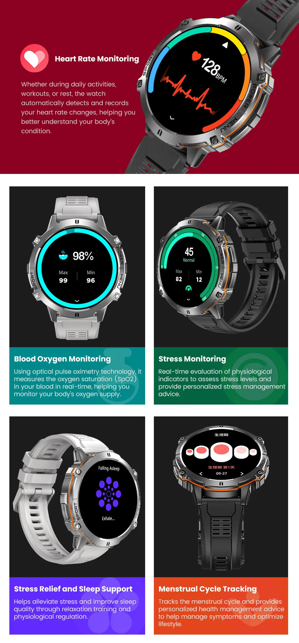 T-Rex 3 Military Grade 1000mAh Battery Smart Watch 10ATM Waterproof GPS.