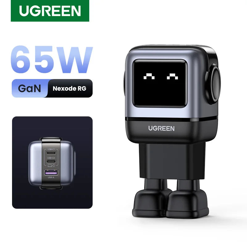 UGREEN 65W GaN Charger Uno Robot Design PD Fast Charger PPS PD3.0 for iPhone 17 16 15 Fast Charge for Xiaomi Laptop Macbook Pro