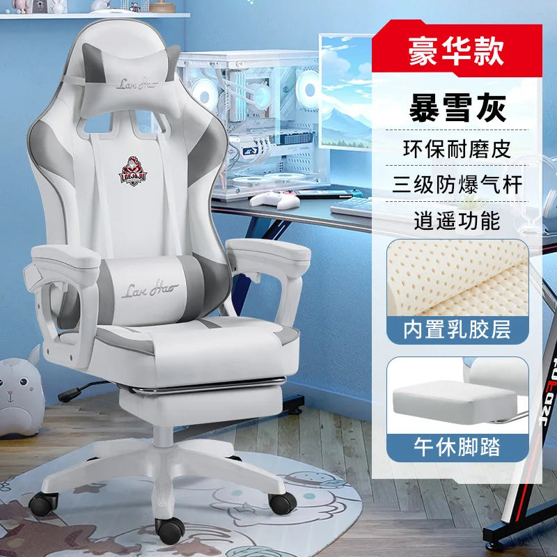 Ergonomic Gaming Chair Gamer Chairs with Lumbar Cushion  Headrest, Height-Adjustable Computer Office Chair for Girls, Boys