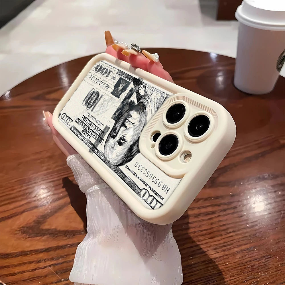 Black dollars Full-Coverage Banknote Design Silicone Case For iPhone 16 15 14 13 12 11 ProMax XSMax XR 7 8 Plus Shockproof Cover