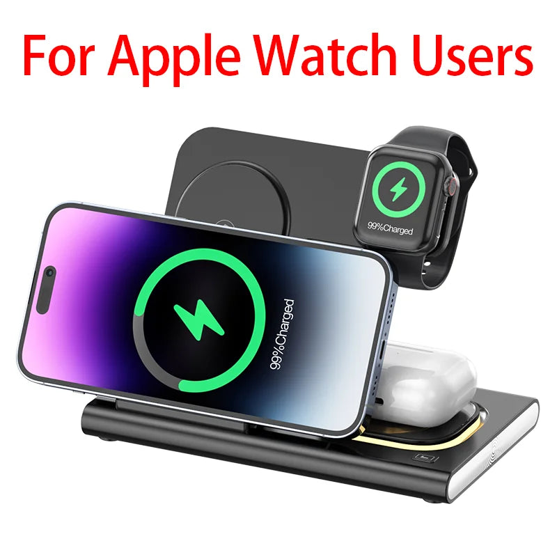 300W Foldable 3 In 1 Wireless Charger Stand Pad Desktop Fast Charging Station For iPhone 16 15 14 13 Samsung Apple Watch Airpods