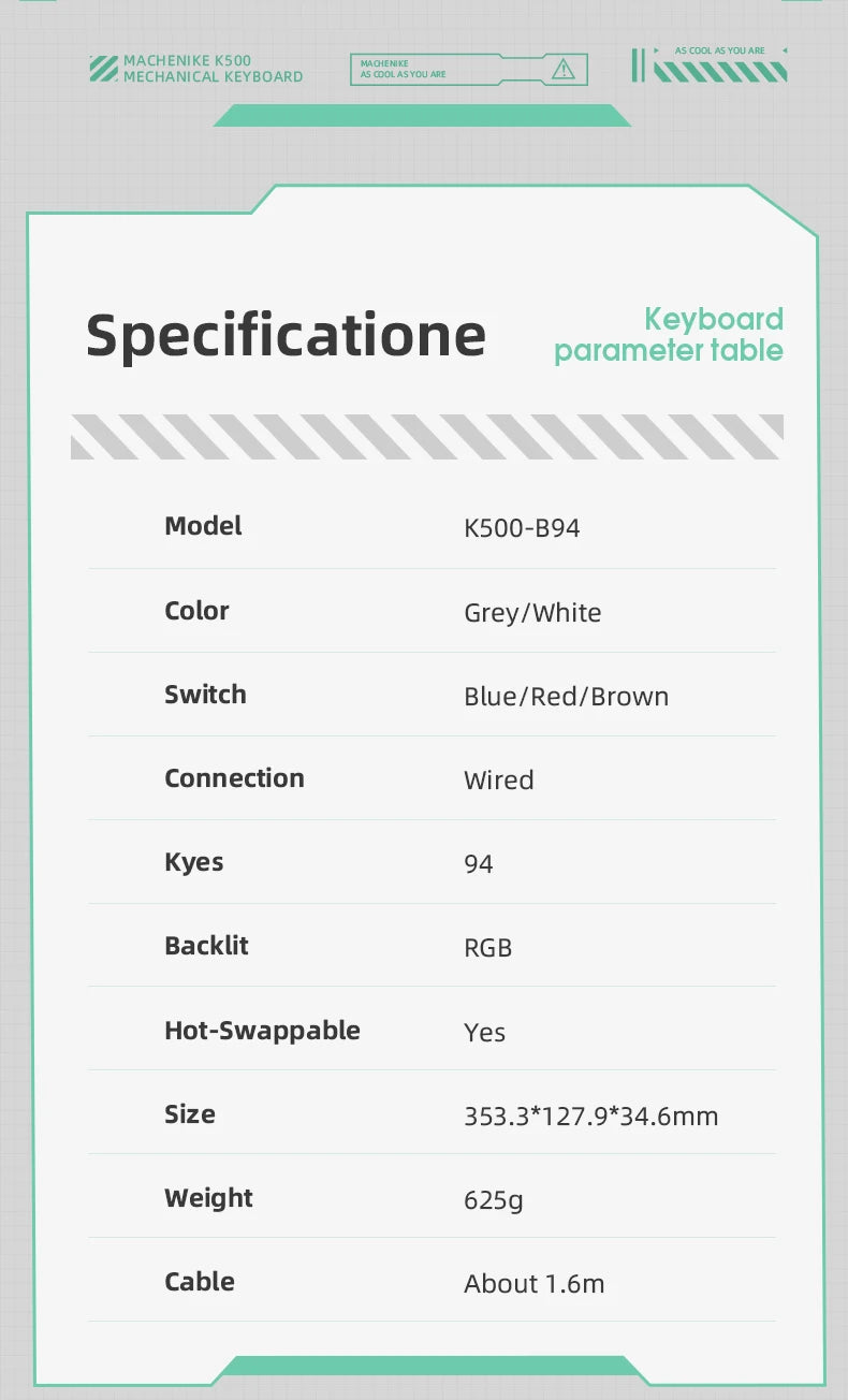 Machenike K500 Mechanical Keyboard Gaming Keyboard Wired Keyboard Hot Swappable 94 Keys RGB Light Mac Windows