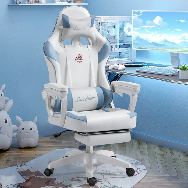 Ergonomic Gaming Chair Gamer Chairs with Lumbar Cushion  Headrest, Height-Adjustable Computer Office Chair for Girls, Boys
