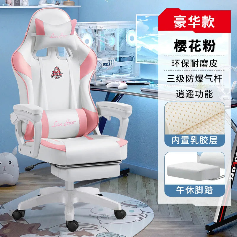 Ergonomic Gaming Chair Gamer Chairs with Lumbar Cushion  Headrest, Height-Adjustable Computer Office Chair for Girls, Boys