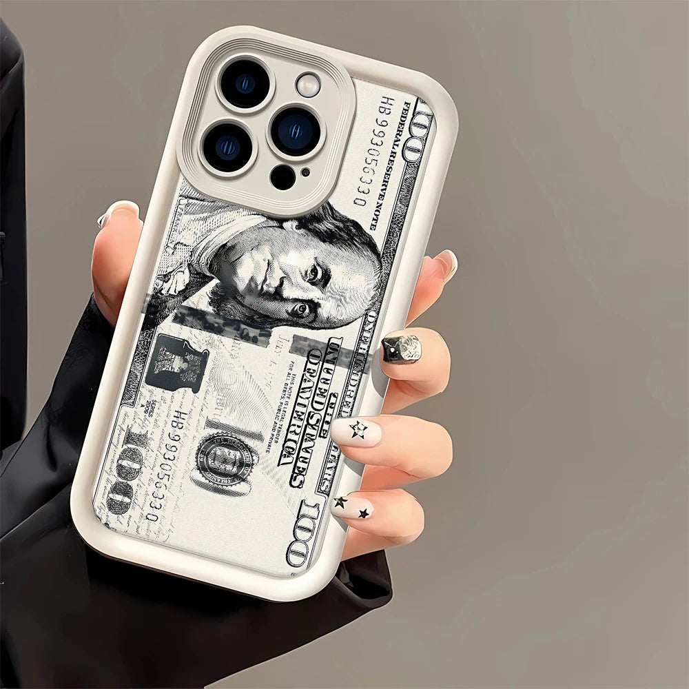 Black dollars Full-Coverage Banknote Design Silicone Case For iPhone 16 15 14 13 12 11 ProMax XSMax XR 7 8 Plus Shockproof Cover
