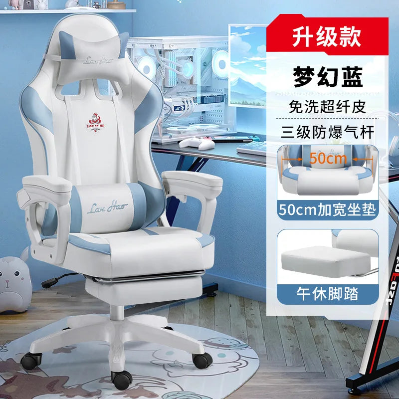 Ergonomic Gaming Chair Gamer Chairs with Lumbar Cushion  Headrest, Height-Adjustable Computer Office Chair for Girls, Boys
