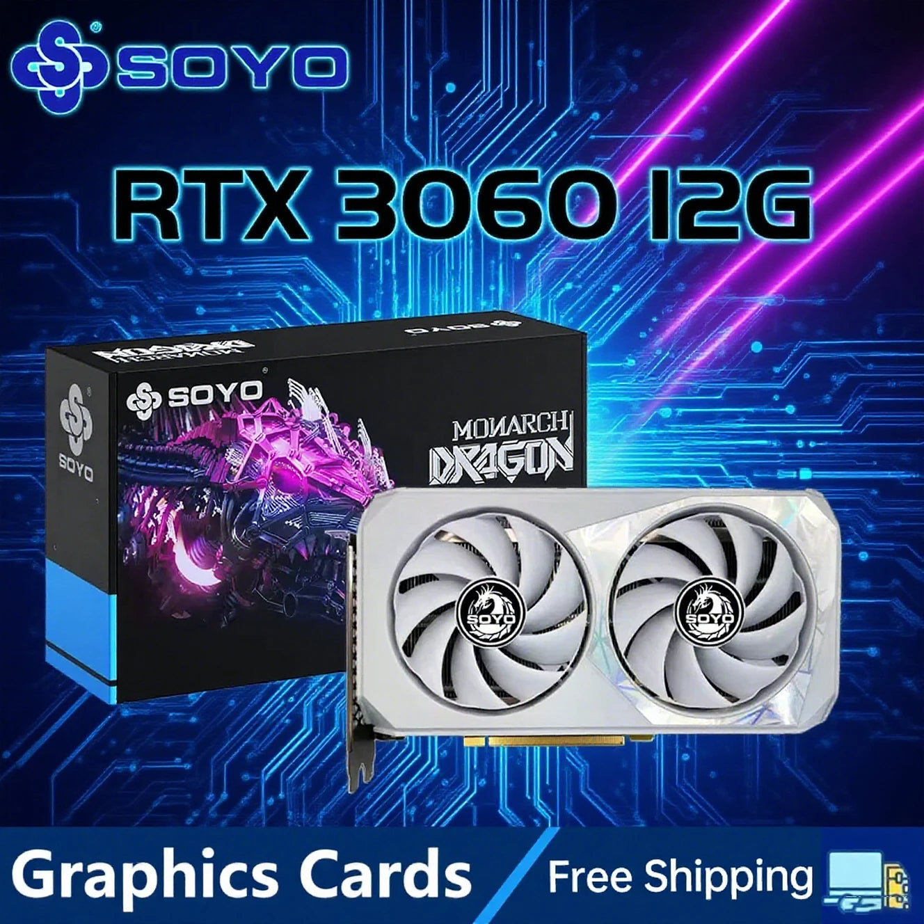 SOYO Graphics Cards RTX 3060 3060Ti 3050 2060Super 8GB 12GB NVIDIA GPU GDDR6 192bit  Computer components gaming and office