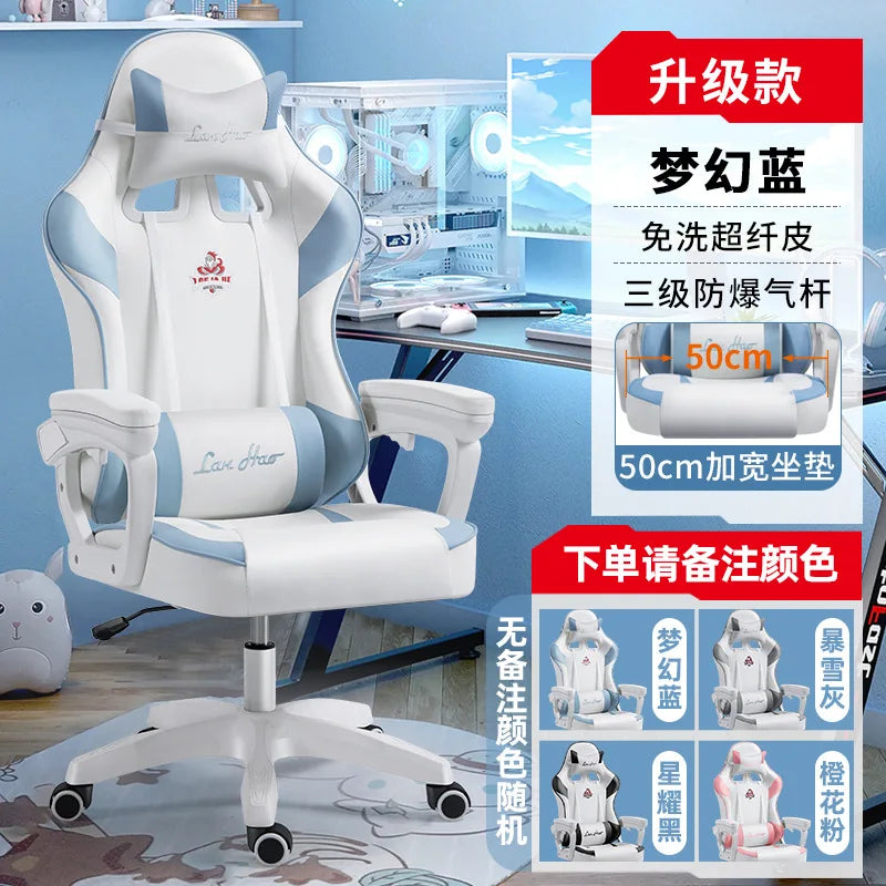 Ergonomic Gaming Chair Gamer Chairs with Lumbar Cushion  Headrest, Height-Adjustable Computer Office Chair for Girls, Boys
