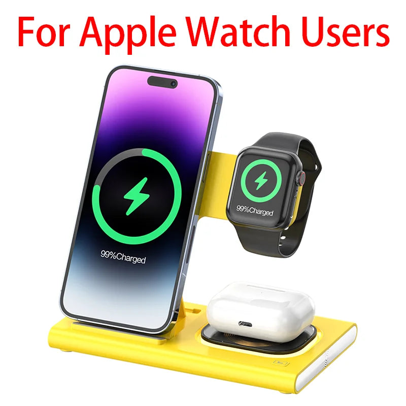 300W Foldable 3 In 1 Wireless Charger Stand Pad Desktop Fast Charging Station For iPhone 16 15 14 13 Samsung Apple Watch Airpods