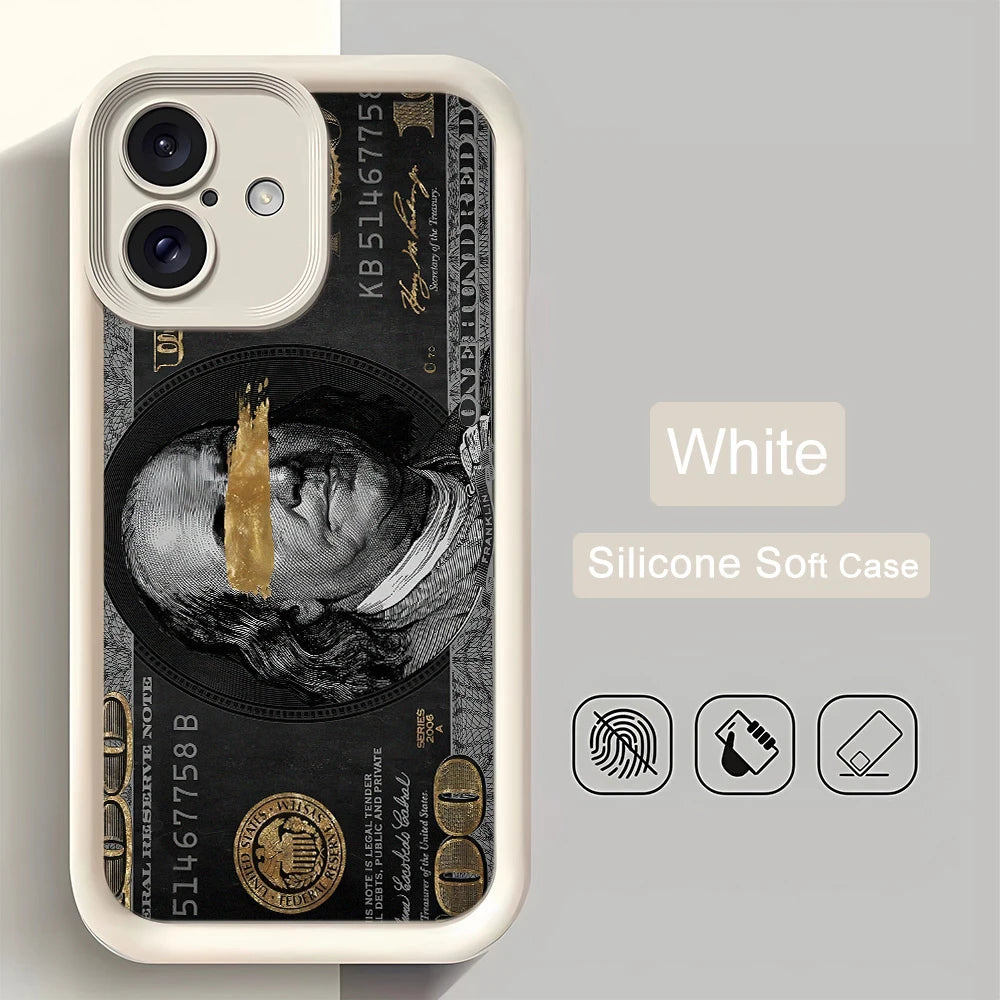 Black dollars Full-Coverage Banknote Design Silicone Case For iPhone 16 15 14 13 12 11 ProMax XSMax XR 7 8 Plus Shockproof Cover