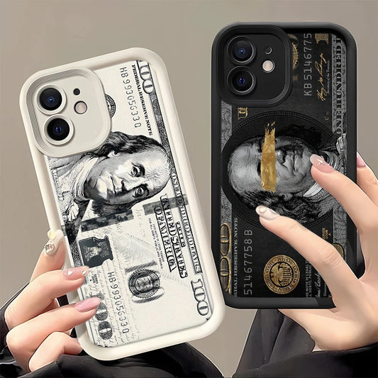 Black dollars Full-Coverage Banknote Design Silicone Case For iPhone 16 15 14 13 12 11 ProMax XSMax XR 7 8 Plus Shockproof Cover